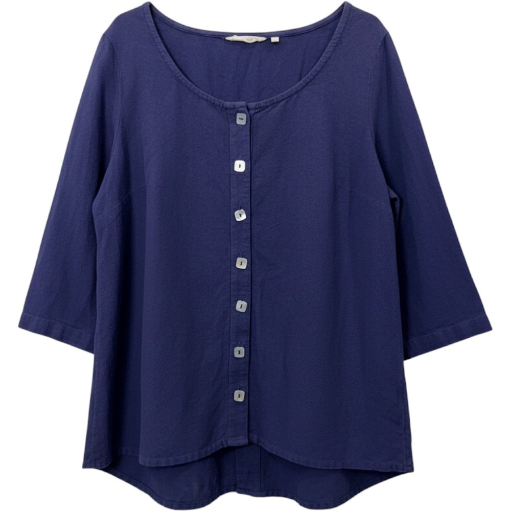 Soft Surroundings Women Medium Button Up Shirt Blue Cotton Slub Lagenlook Artsy